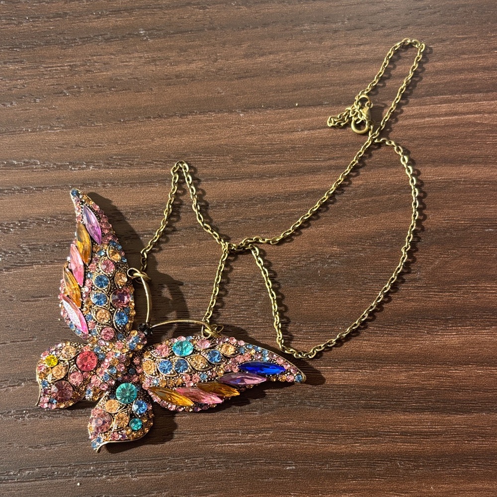 Rainbow Rhinestone Butterfly Statement Necklace 2… - image 4